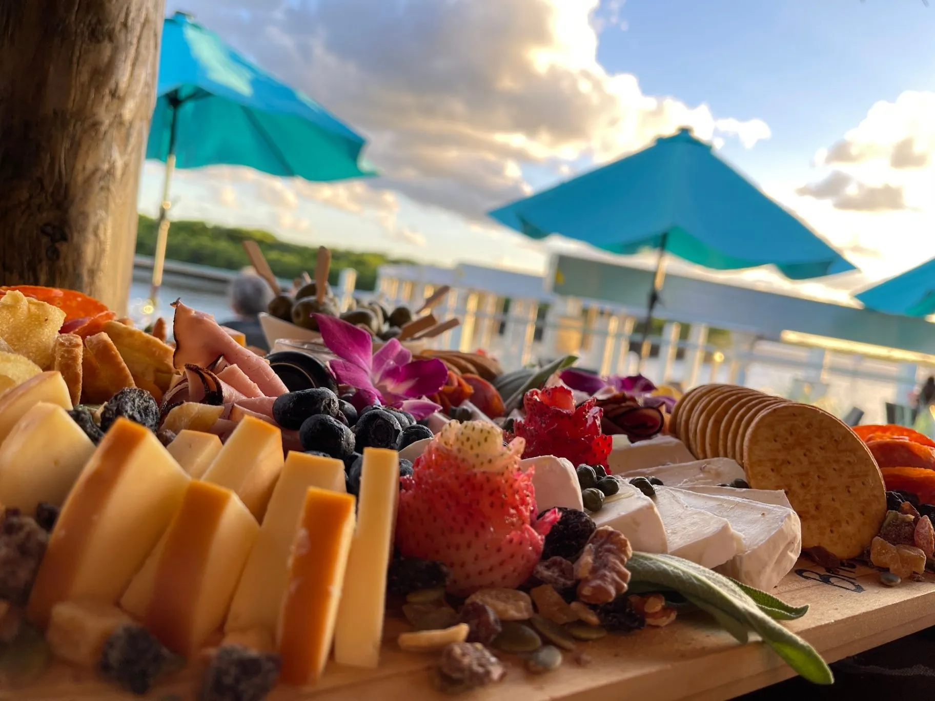 Colorful coastal buffet spread prepared for a private gathering